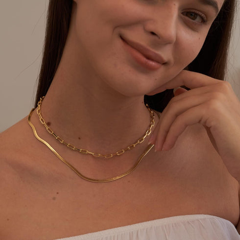 CHESKY Necklace for Women, 14k Gold Plated Layered Herringbone Paperclip Chain and Double Snake Chain Necklace Dainty Choker Necklaces...