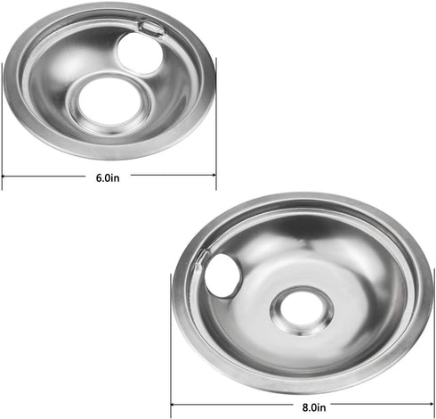 4 Pack Chrome Reflector Bowls Universal Drip Pan Kits Gas Stove Burner Rings Compatible for Whirlpool W10278125 W10196405 W10196406
