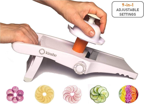 Mandolin Slicer Adjustable Mandoline | Best Hand-Held Cutter for Vegetable Potato Zucchini Food | Professional Steel Blade - Safe Finger Guard - 9...