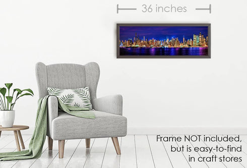 New York City 2022 Manhattan Midtown Skyline PHOTO PRINT UNFRAMED NIGHT COLOR NYC 11.75 inches x 36 inches Photographic Panorama Print Photo Pictu...