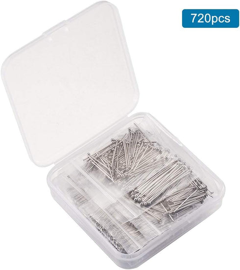 Fashewelry 720pcs Stainless Steel Open Eye Pins Flat Headpins Round Ball Point Head Pins 20-50mm Metal Wire Pins 4 Sizes for Jewelry Craft Making ...