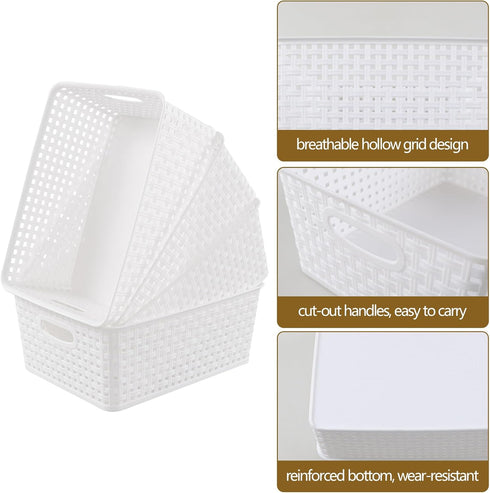 Gloreen White Plastic Basket, 8 Quart Weave Storage Baskets, 4 Packs...