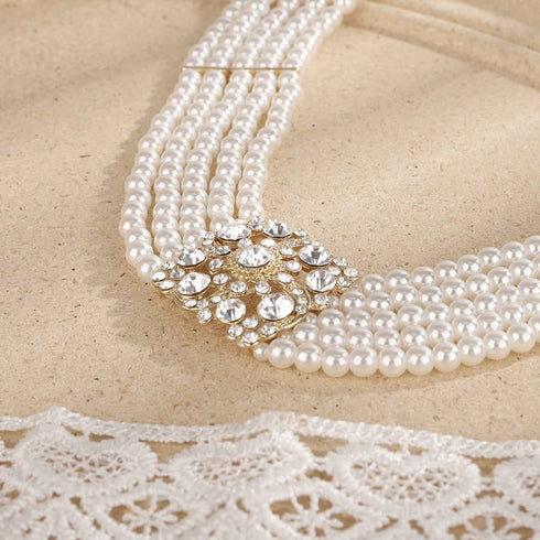 Missgrace Dainty 5 Tier Layered Pearl Rhinestones 1920s Short Choker Necklace for Women Chunky Necklaces Necklace Pearl Pendant Necklaces Pearl Ch...