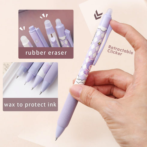 Erasable Pens Black Ink Gel Pen with Eraser Clear, Cute Pen for Girls and Boys,0.5mm Fine Point, Smooth Writing for Note Taking Marking Planner Cr...