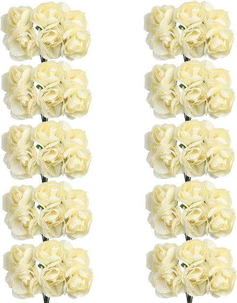 CCINEE 144pcs Mini Paper Flowers, 30mm Mulberry Paper 1.2" Artificial Rose Flower with Stem for DIY Crafts Projects Scrapbooking Wedding Decoratio...