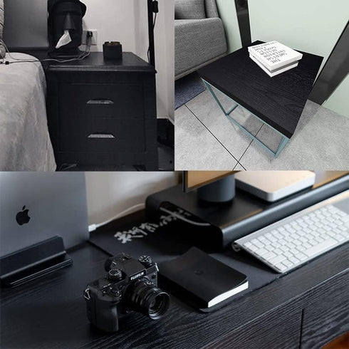 Black Wallpaper Wood Peel and Stick Wallpaper 118”x17.7”Black Wood Wallpaper Decorative Self-Adhesive Film for Countertop Furniture Kitchen Wall, ...