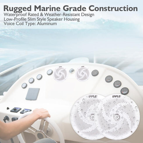 Pyle Marine Speakers - 4 Inch 2 Way Waterproof and Weather Resistant Outdoor Audio Stereo Sound System with 100 Watt Power and Low Profile Slim St...