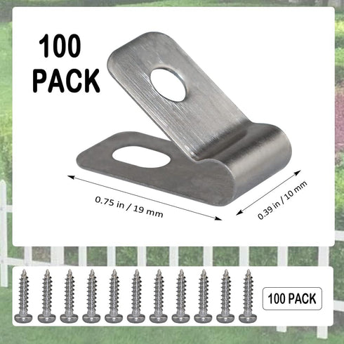 Wire Fence Clips 100 Pcs Fence Wire Clamps Stainless Steel Fencing Mounting Clips with 100 Pcs Stainless Steel Screws for 12-16 Gauge Welded Wire ...