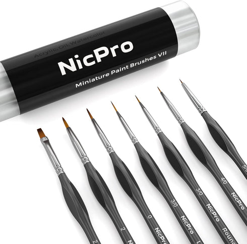 Nicpro 7 PCS Micro Fine Detail Paint Brush Set, Small Miniature Fine Tip Detail Brushes Kit for Acrylic Oil Watercolor, Models, Paint by Numbers, ...