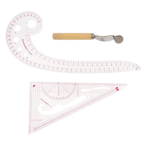 3pcs Clothing Patterning Ruler Sew French Curve Ruler Metric Shaped Plastic Sewing Tools Include Curve Ruler Triangular Ruler Tracing Wheel for Be...