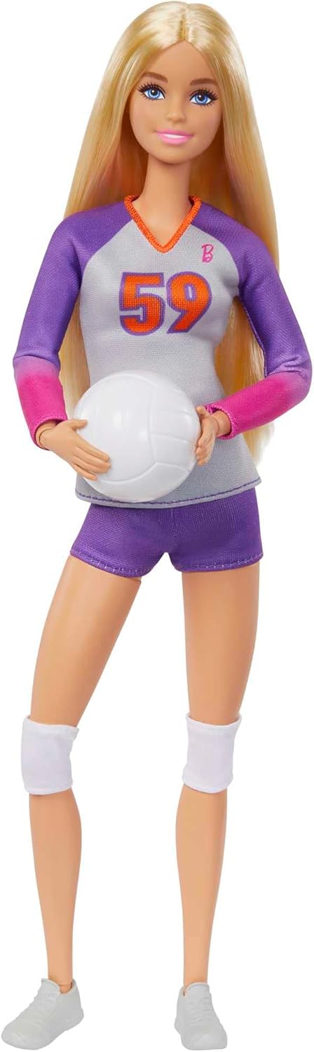 Barbie Careers Fashion Doll & Accessory, Made to Move Volleyball Player Wearing Removable Uniform with Ball, 22 Bendable Joints...