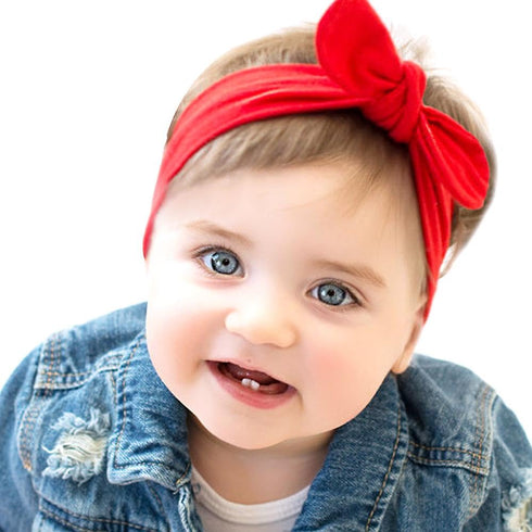 Utaly Winter Cute Kids Baby Girls Knit Rabbit Knotted Headband Headwrap Earwarmer (Red + Beige, Stretchy)...