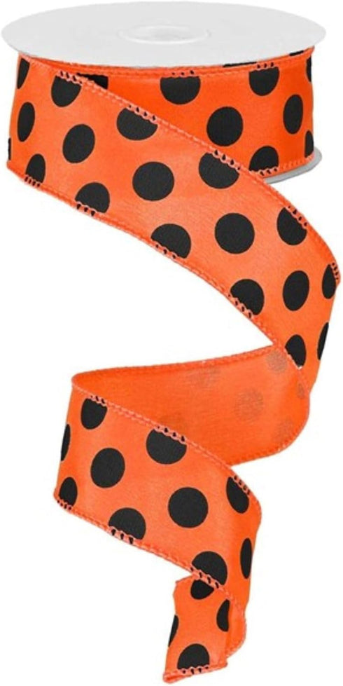 Craig Bachman 1.5" Large Polka Dot Ribbon: Orange & Black (10 Yards) Craft Floral Arrangement Gift Wrapping Wired Edge Ribbon …...
