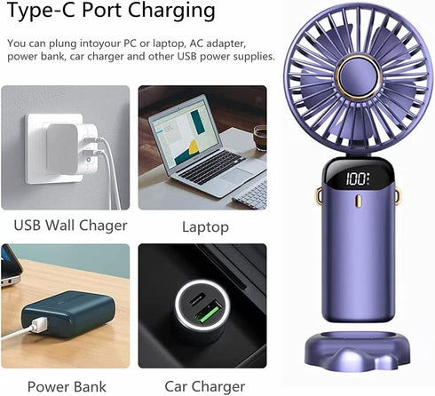 Handheld Portable Fan,Mini Personal Foldable Hand Fan,4000mAh Battery Operated,USB Rechargeable,5 Adjustable Speeds Desk Table Fan with Base,Lanya...
