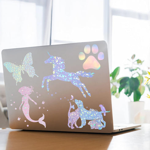 36 Sheets Self-Adhesive Paper Holographic Transparent Paper A4 Waterproof Self-Adhesive Transparent Film 11.7 x 8.3 Inches (Gem, Point, Colorful, ...