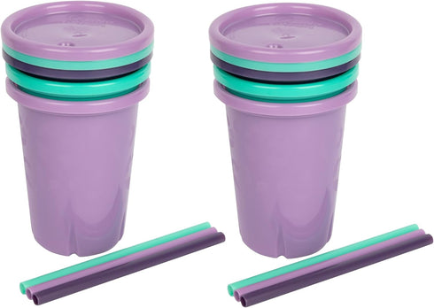 The First Years GreenGrown Reusable Spill-Proof Straw Cups – Toddler Straw Cup – 6 Pack – Purple/Teal...