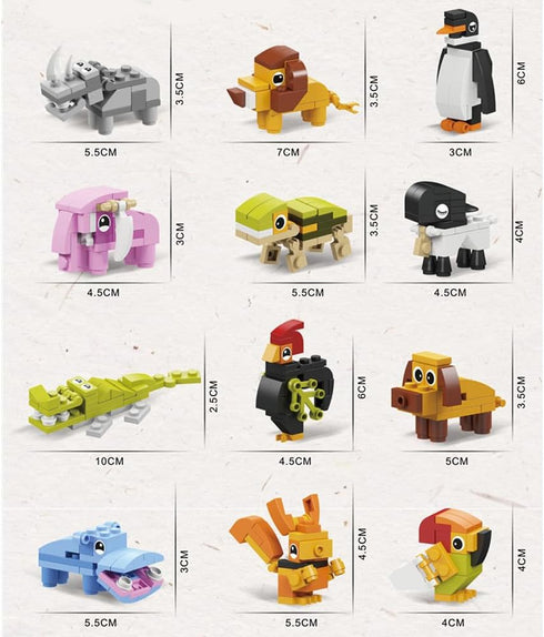 12 in 1 Mini Animal Building Block Set,Stem Building Brick Animal Kingdom Zoo Toys for Kids...