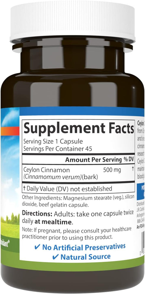 Carlson - Ceylon Cinnamon, Cinnamon Supplements, 500 mg, Cinnamon Extract Pills, Ceylon Cinnamon Capsules, 45 Capsules...