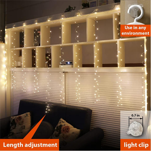 ZSJWL 300 LED Curtain Fairy Lights with Remote, 8 Modes 9.8 × 9.8 Ft, USB Plug in Copper Wire String Lights for Bedroom Window Chrismas Wedding Pa...