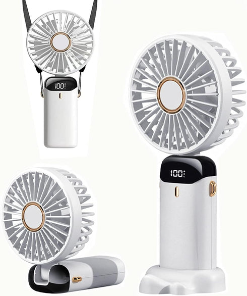 Handheld Portable Fan,Mini Personal Foldable Hand Fan,4000mAh,USB Rechargeable,5 Adjustable Speeds Desk Table Fan with Lanyard and LED Power indic...