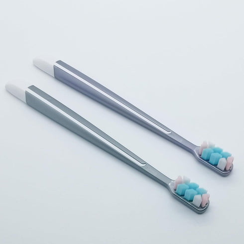 Soft Bristle Toothbrush - Silver Purple Duo with Dual Heart-Shaped Design - Set of 2 for Gentle and Effective Oral Care...