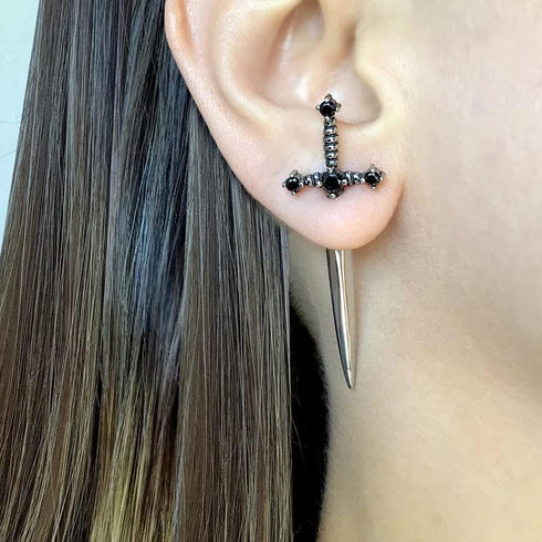 Gothic Sword Earrings Rhinestone Dagger Earrings for Women Men Punk Cool Sword Screw Earrings Cross Sword Earrings Retro Sword Front Back Stud Ear...
