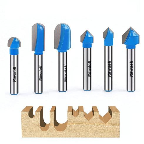 90 Degree V Groove and Round Nose Bit, Newdeli 1/4" Carbide 3D CNC Signmaking Lettering Engraving Router Bit, Woodworking Carving Cutting Tool...