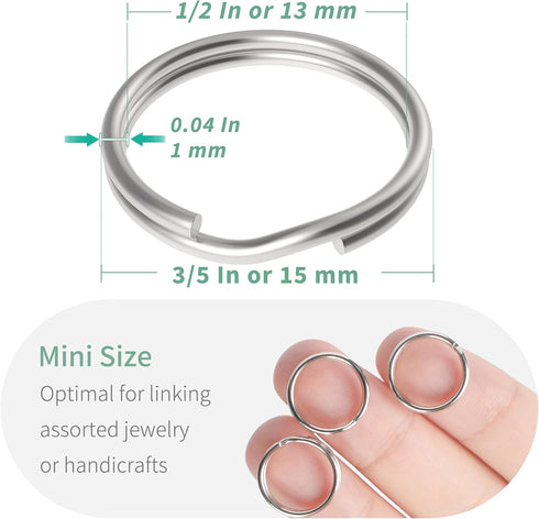 Pawfly 100 Pack 3/5 Inch Mini Split Jump Ring with Double Loops Small Metal Rings Connectors for Jewelry Necklaces Bracelets Earrings Crafts Ornam...