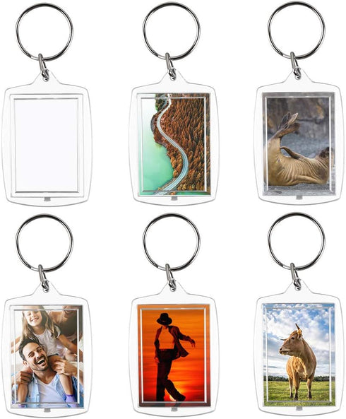 30 PCS Photo Insert Keychains, Acrylic Clear Blank Keyrings Picture Frame Keyring with Split Ring for Personalised Custom and Passport Photo Size,...