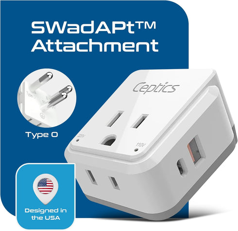 Ceptics Thailand Travel Adapter Set, 20W PD & QC, Type O - 3.1A - 4 in 1-2 USA Inputs, 1 USB Port, 1 USB-C Port - Compact, Powerful - includes Typ...
