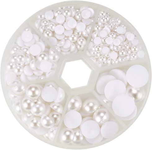 PH PandaHall 6 Sizes White Flat Back Pearls Cabochon 690pcs Flat Pearls Gems for Cup Nails Crafts Shoes Hairband Scrapbooking Embellishment Makeup...