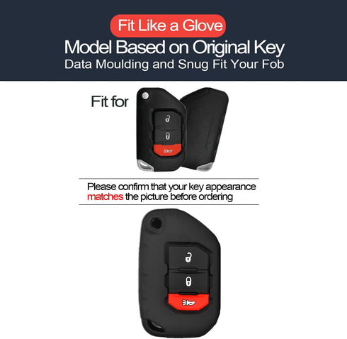 2pcs Compatible with Jeep Wrangler JL Gladiator JT Flip 3 Buttons Black Key Fob Cover Case Key Chain Protector Keyless Remote Holder for JLU Sport...