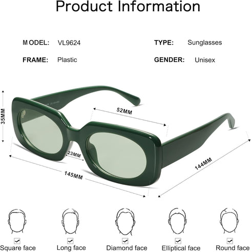 VANLINKER Rectangle Sunglasses for Women Retro Trendy Fashion Glasses Oval Lenses Narrow Thin Square Frame UV400 VL9624...