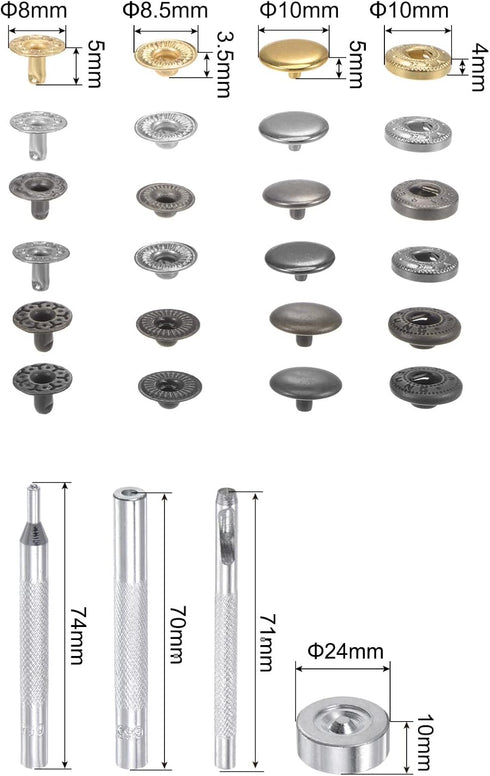 uxcell 120 Sets Leather Snap Fasteners Kit 10mm Metal Press Studs Buttons Tool with 4 Setter Tools & Storage Box for Clothing Leather Sewing...