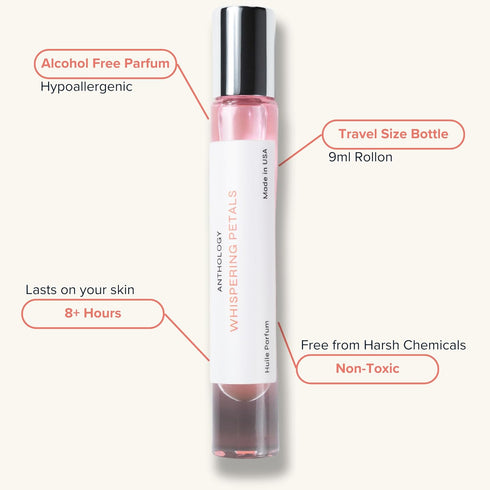 ANTHOLOGY Whispering Petals Roll on Perfume Oil for Women 0.3oz 9 ML | Bergamot, Vanilla,Jasmine, Rose, Orchid | Alcohol-Free, Travel size Rollerb...