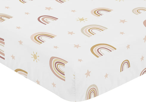 Sweet Jojo Designs Boho Rainbow Girl Fitted Crib Sheet Baby or Toddler Bed Nursery - Blush Pink Dusty Rose Gold Yellow Mauve Taupe Beige Tan Bohem...