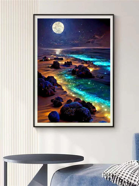 ZQEATRY 5D Beach Diamond Art Kits for Adults, Moon Starry Sky Landscape Diamond Art Kits for Beginners, DIY Full Drill Diamond Dots Paint with Gem...