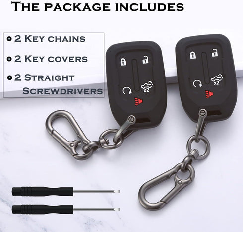 TANDRIVE 2PCS Silicone Smart Key Fob Case Cover for 2023 2022 2021 2020 2019 Chevy Silverado and GMC Sierra 1500 2500HD 3500HD, Remote Protector A...