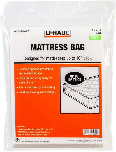 U-Haul Standard Full Mattress Bag – Moving & Storage Cover for Mattress or Box Spring – 87” x 54” x 10”...