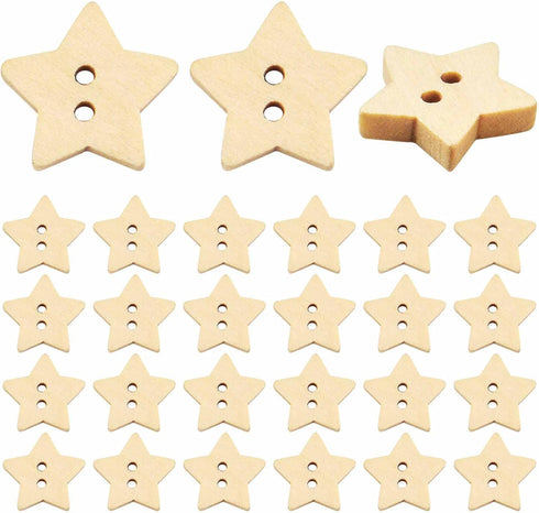 200pcs Wooden Star Buttons with 2 Holes Rustic Sewing Buttons Lovely Mini Wood Button for Costume Design Clothes Scrapbooking Art Crafts DIY Decor...
