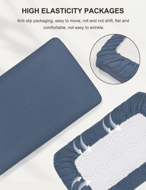 Dusty Blue Neutral Crib Sheets, Soft Muslin Baby Crib Sheets for Standard Crib Mattress, Breathable Neutral Cotton Crib Sheets (46C-09)...