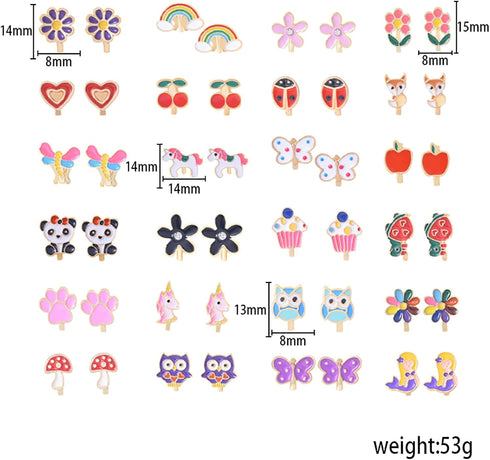 24 Pairs Clip On Earrings Non Piercing Earrings Hypoallergenic Animal Butterfly Rainbow Flower Mixed Color Painless Non-Piercing Earrings Pack...