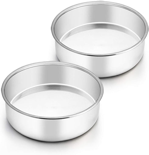 TeamFar 6 Inch Cake Pan, 2 Pcs Round Tier Cake Pan Set Stainless Steel for Baking Steaming Serving, Fit in Oven Pot Air Fryer, Healthy & Heavy Dut...