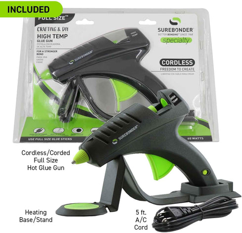 Surebonder Cordless Hot Glue Gun, High Temperature, Full Size, 60W, 50% More Power - Sturdily Bonds Metal, Wood, Ceramics, Leather & Other Strong ...