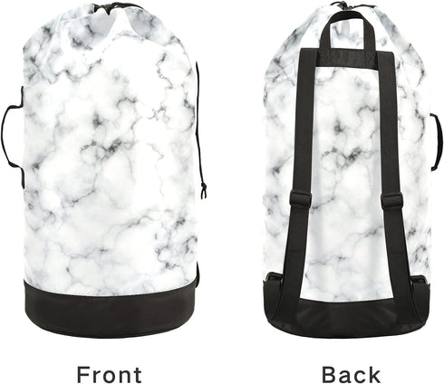 White Marble Laundry Bag Large Heavy Duty Laundry Backpack for College Students Laundry bag with Shoulder Straps Washable for Camp Traveling Water...