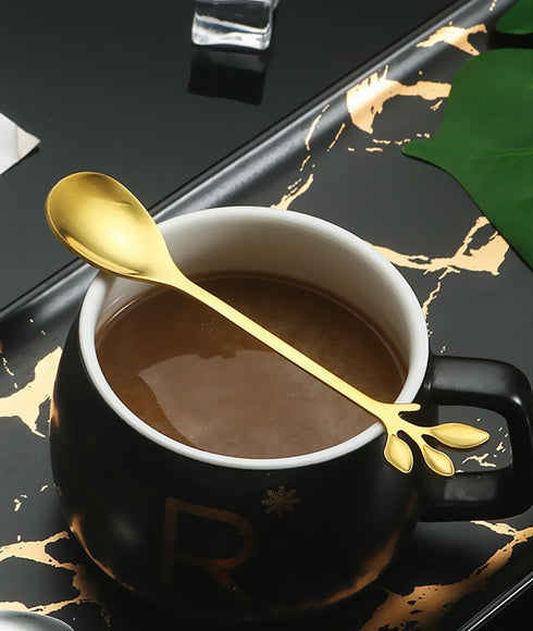 10Pcs Leaf Gold Coffee Spoons and Forks Set, 4.72inch Mini Espresso Tea Stir Spoon for Coffee Bar Charcuterie Board, Stainless Steel Small Dessert...