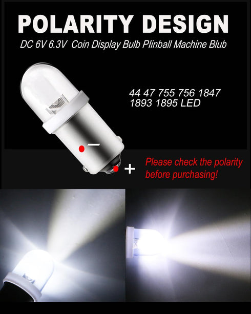 Qasim LED 6V 6.3V DC BA9S GE44 47 Pinball LED Light Bulb 53 57 1895 1891 64111 for Arcade Pinball Machine Cars Vintage Old Radio Light(Pack of 10,...