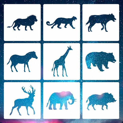 Rolin Roly 9Pcs Animal Painting Stencils Horse Drawing Stencil Forest Animals Painting Template Plastic Templates for DIY Project Giraffe Lion Tig...