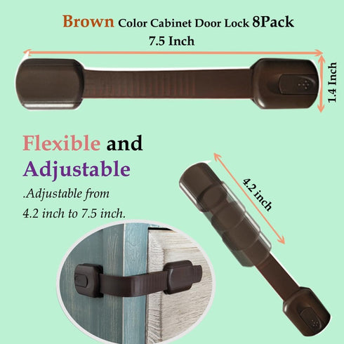 Child Safety Cabinet Locks for Baby Proof,Child Proof Safety Locks for Cabinets,Drawers,Cupboard,Oven,Fridge,8Packs Brown Locks,BAOWEIJD...