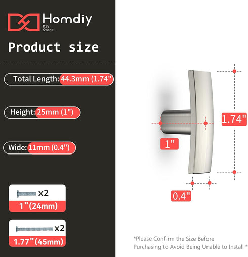 homdiy 10 Pack Brushed Nickel Cabinet Knobs Silver Drawer Knobs Kitchen Cabinet Knobs - Solid Zinc Alloy T Cabinet Handle Single Hole for Cupboard...